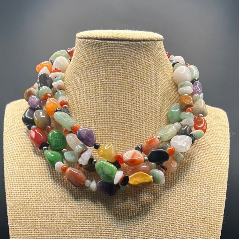 Artisan Mixed Stone 4-Strand Choker Necklace